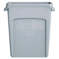 Slim Jim Waste Container With Handles, Rectangular, Plastic, 15.9 Gal, Light Gray