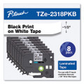 Tze Series Standard Adhesive Laminated Labeling Tape, 0.5", Black On White, 8/pack