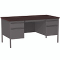 Double Pedestal Steel Desk, 60" X 30" X 29.5", Mahogany/charcoal, Charcoal Legs Double Pedestal Steel Desk, 60" X 30" X 29.5", Mahogany/charcoal, Charcoal Legs