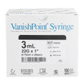 Safety Hypodermic Syringe with Needle VanishPoint® 3 mL 1 Inch 22 Gauge Retractable Safety Needle Regular Wall Safety Hypodermic Syringe with Needle VanishPoint® 3 mL 1 Inch 22 Gauge Retractable Safety Needle Regular Wall