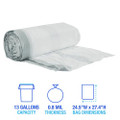 Drawstring Kitchen Bags, 13 Gal, 0.8 Mil, White, 50 Bags/roll, 2 Rolls/carton