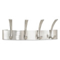 Metal Coat Rack, Steel, Wall Rack, Four Hooks, 14.25w X 4.5d X 5.25h, Brushed Nickel