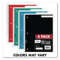 Spiral Notebook, 1-subject, Wide/legal Rule, Randomly Assorted Cover Color, (70) 8 X 10.5 Sheets, 4/pack
