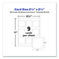 Clean Edge Square Cards, Inkjet, 2.5 X 2.5, 180 Cards, 9 Cards/sheet, 20 Sheets/pack