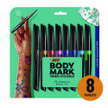 Bodymark Temporary Tattoo Markers, Fine Brush Tip, Assorted Colors, 8/pack