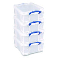 Snap-lid Storage Bin, 4.49 Gal, 11" X 18" X 4", Clear/blue, 4/pack