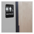 Indoor/outdoor Restroom Sign With Braille Text And Wheelchair, 6" X 9", Black Face, White Graphics, 3/pack