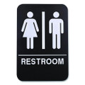 Indoor/outdoor Restroom With Braille Text, 6" X 9", Black Face, White Graphics, 3/pack - VISEXOHD0275S