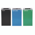 29 Gallon Trash/recycling Cans, Steel, Blue Recycling Can/mixed Lid, Green Compost Can And Black Trash Can With Square Lids 29 Gallon Trash/recycling Cans, Steel, Blue Recycling Can/mixed Lid, Green Compost Can And Black Trash Can With Square Lids