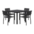 Eveleen Outdoor Patio Table With Four Black Powder-coated Polymer Chairs, Square, 35", Black Eveleen Outdoor Patio Table With Four Black Powder-coated Polymer Chairs, Square, 35", Black