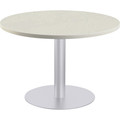 Special-T Sienna Cafe Table - Brown Round Top - Powder Coated, Metallic Silver Base - 1.25" Table Top Thickness x 36" Table Top Diameter - Assembly Required - High Pressure Laminate (HPL), Particleboard Top Material - 1 Each
