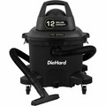 DieHard 12-Gallon 6 HP Pro Series Wet/Dry Vacuum - 12 gal - Squeegee, Hose, Wand, Filter, Crevice Tool, Pick-up Tool, Floor Tool - Wet Surface, Dry Surface - 35 ft Cable Length - 8 ft Hose Length - Rich Black