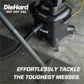 DieHard 12-Gallon 6 HP Pro Series Wet/Dry Vacuum - 12 gal - Squeegee, Hose, Wand, Filter, Crevice Tool, Pick-up Tool, Floor Tool - Wet Surface, Dry Surface - 35 ft Cable Length - 8 ft Hose Length - Rich Black