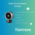 Kenmore Fan & Heater Combo - 2 x Heat Settings - Remote Control - Oscillation - Office, Room, Kitchen - Desk - Black