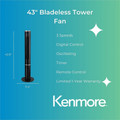 Kenmore Bladeless Tower Fan - 3 Speed - Bladeless, Oscillating, Timer, Energy Efficient - Black