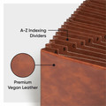 Smead TUFF Letter Expanding File - 8 1/2" x 11" - 4200 Sheets Capacity - 21 Pocket(s) - Top Tab Location - Assorted Tab Position - 20 Divider(s) - Vegan Leather - Brown - Durable, Reinforced Gusset, Reinforced Edges, Water Resistant - 1 Unit