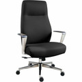 Lorell Fuerte Executive/Conference High-Back Chair with Polished Aluminum Arms - High Back - Black - Poly, Polyurethane - Armrest - 1 Each