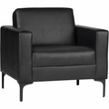 Lorell Soft-Seating Club Chair with Power Charging - Black - Vinyl - 1 / Each