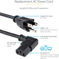 StarTech.com 6ft Power Cord 5-15P to Right Angle C13 - For Desktop Computer, Monitor, Scanner, Printer - 125 V AC / 10 A - Black - 6 ft Cord Length - NEMA 5-15P / IEC 60320 C13 - 1 Each
