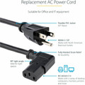 StarTech.com Right Angle Standard Computer Power Cord - For Computer, Printer, Scanner, Monitor - 125 V AC / 10 A - Black - 10 ft Cord Length - NEMA 5-15P / IEC 60320 C13 - 1 Each