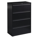 Lorell Fortress Series Lateral File - 36" Width x 18.6" Depth x 52.5" Height - 4 x Drawer(s) for File - Letter, Legal, A4 - Lateral - Ball-bearing Suspension, Leveling Glide, Label Holder, Interlocking - Black - Steel - Recycled