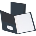 Business Source Letter Recycled Pocket Folder - 8 1/2" x 11" - 100 Sheets Capacity - 3 x Prong Fastener(s) - 1/2" Fastener Capacity - 2 Inside Front & Back Pocket(s) - Leatherette - Dark Blue - 35% Recycled - 25 / Box