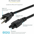 StarTech.com 3 ft Standard Laptop Power Cord - NEMA 5-15P to C5 - For Notebook, Scanner, Monitor, Printer - 18 Gauge - 125 V AC / 10 A - Black - 3 ft Cord Length - NEMA 5-15P / IEC 60320 C5 - North America - 1 Each