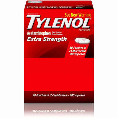 Tylenol Extra Strength Caplets - For Headache, Fever, Muscular Pain, Backache, Arthritis, Common Cold, Toothache, Premenstrual Cramp, Menstrual Cramp - 2/Pack - 50 / Box