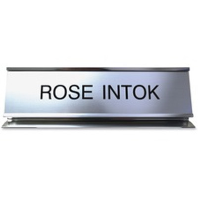Xstamper Pedestal Aluminum Desk Sign - 8" Holding Width x 2" Holding Height - Rectangular Shape - Long Lasting, Durable - Aluminum, Plastic - Silver - 1 Each