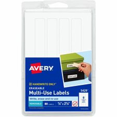 Avery&reg; Erasable Multi-Use Labels - 7/8" Height x 2 7/8" Width - Removable Adhesive - Rectangle - White - Film - 8 / Sheet - 180 Total Sheets - 1440 Total Label(s) - 80/Pack - 18 / Carton