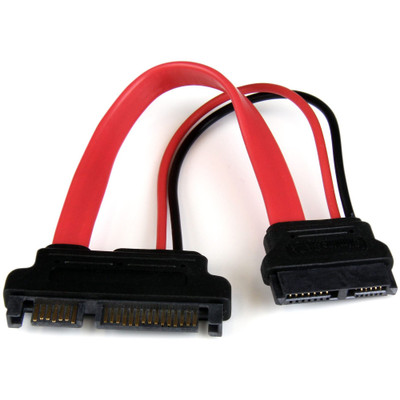 StarTech.com 6in Slimline SATA to SATA Adapter with Power - F/M - 6" SATA Data Transfer Cable for Optical Drive, Motherboard - First End: 1 x 13-pin SATA 3.0 - Female - Second End: 1 x 22-pin SATA 3.0 - Male - 18 AWG - Red - 1 Each
