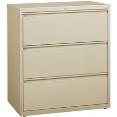 Lorell Fortress Series Lateral File - 36" Width x 18.6" Depth x 40.3" Height - 3 x Drawer(s) for File - Letter, Legal, A4 - Lateral - Locking Drawer, Magnetic Label Holder, Ball-bearing Suspension, Leveling Glide - Putty - Steel - Recycled