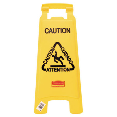 Multilingual "caution" Floor Sign,  11 X 12 X 25, Bright Yellow