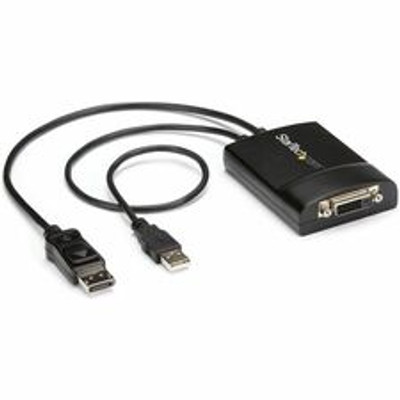 StarTech.com DisplayPort to DVI Adapter - 1 x 20-pin DisplayPort Digital Audio/Video - Male, 1 x 4-pin USB Type A - Male - 1 x 19-pin DVI-D (Dual-Link) Digital Video - Female - Nickel Connector - Gold Contact - Black - 1 Each