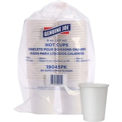 Genuine Joe 8 oz Disposable Hot Cups - 8 fl oz - White - Polyurethane - Hot Drink, Beverage - 50/Pack - 20 / Carton