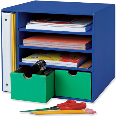 Classroom Keepers Management Center - 4 Compartment(s) - 4 Shelf(ves) - 2 Drawer(s) - Drawer Size : 3.50" x 4.88" - 12.38" Height x 13.50" Width x 12.38" Depth - 80% Recycled - Blue - 1 Each