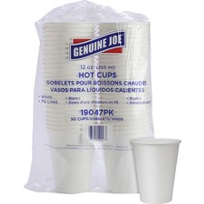 Genuine Joe 12 oz Disposable Hot Cups - 12 fl oz - White - Polyurethane - Beverage, Hot Drink - 50 / Pack