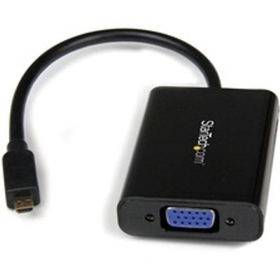 StarTech.com Micro HDMI to VGA Adapter Converter - 1 x 19-pin Micro HDMI Type D Digital Audio/Video - Male - 1 x 15-pin HD-15 - Female, 1 x Mini-phone Stereo Audio - Female - Black - 1 Each