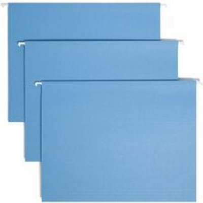 Smead 1/3 Tab Cut Letter Recycled Hanging Folder - 8 1/2" x 11" - Top Tab Location - Assorted Tab Position - 11 pt. - Poly - Blue - 10% Paper Recycled - 25 / Box