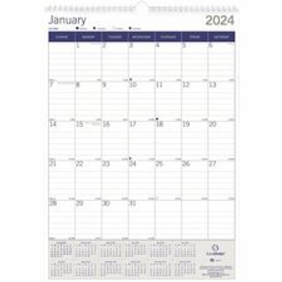 Blueline EcoLogix Wall Calendar - Monthly - 12 Month - January 2025 to December 2025 - 1 Month Single Page Layout - 12" x 17" Sheet Size - White, Brown, Green - Chipboard - Reinforced, Eco-friendly, Reference Calendar - 1 Each