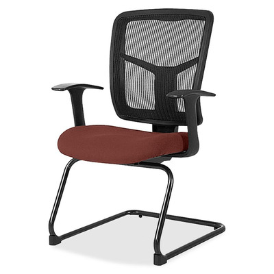 Lorell ErgoMesh Series Mesh Back Guest Chair with Arms - Canyon Cordovan Seat Color - Vinyl, Fabric Seat Material - Black Back Color - Mesh Back Material - Cantilever Base - Armrest - 1 Each