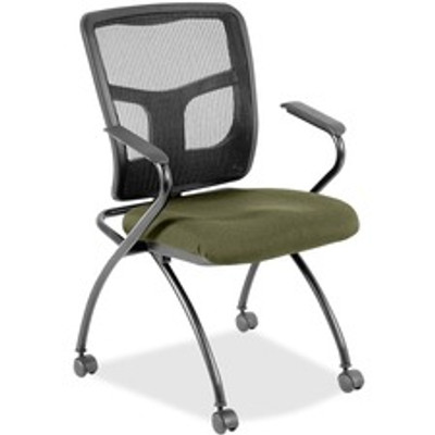 Lorell Mesh Back Nesting Training/Guest Chairs - Expo Leaf Seat Color - Fabric Seat Material - Powder Coated Frame Color - Metal Frame Material - Four-legged Base - Black - Mesh - Armrest - 2 / Carton
