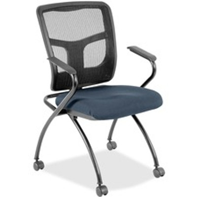 Lorell Mesh Back Nesting Training/Guest Chairs - Shire Chesapeake Seat Color - Fabric Seat Material - Powder Coated Frame Color - Metal Frame Material - Four-legged Base - Black - Mesh - Armrest - 2 / Carton