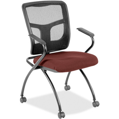 Lorell Mesh Back Nesting Training/Guest Chairs - Canyon Cordovan Seat Color - Vinyl Seat Material - Black Back Color - Mesh Back Material - Gray Frame Color - Metal Frame Material - Four-legged Base - Armrest - 2 / Carton