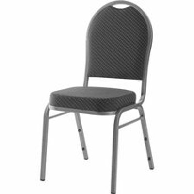 Lorell Round High-Back Upholstered Stack Chairs - Gray Seat Color - Fabric Seat Material - Gray Back Color - Fabric Back Material - Steel Frame Material - Four-legged Base - 4 / Carton
