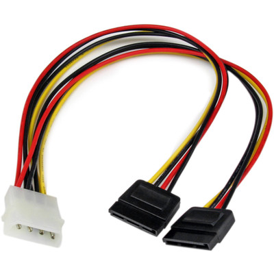 StarTech.com 12in LP4 to 2x SATA Power Y Cable Adapter - For Disk Drive - 1 ft Cord Length - LP4 / SATA - 1 Each