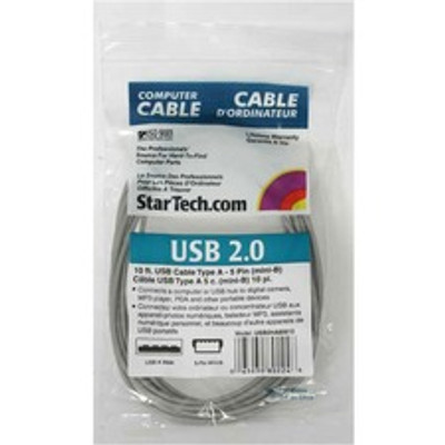 StarTech.com USB 2.0 Cable - USB A to Mini B - 10 ft USB Data Transfer Cable - First End: 1 x USB 2.0 Type A - Male - Second End: 1 x 5-pin Mini USB 2.0 Type B - Male - Gray - 1 Each