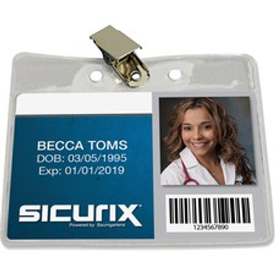 SICURIX Badge Holder - Horizontal - 2.5" Height x 3.5" Width - Vinyl - Clear - Sturdy, Transparent Design - 50 / Pack