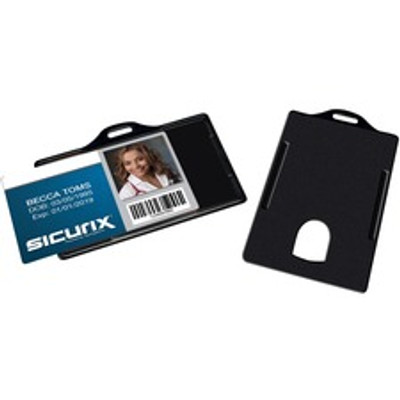 SICURIX Badge Holder - Horizontal - Plastic - Black - 25 / Pack