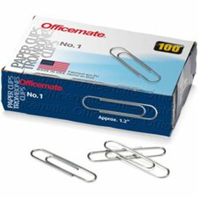 Officemate Paper Clips - No. 1 - Silver - Steel - 100/Box - 10 / Pack